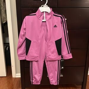 NWT Adidas girls track suit pink and black size 6